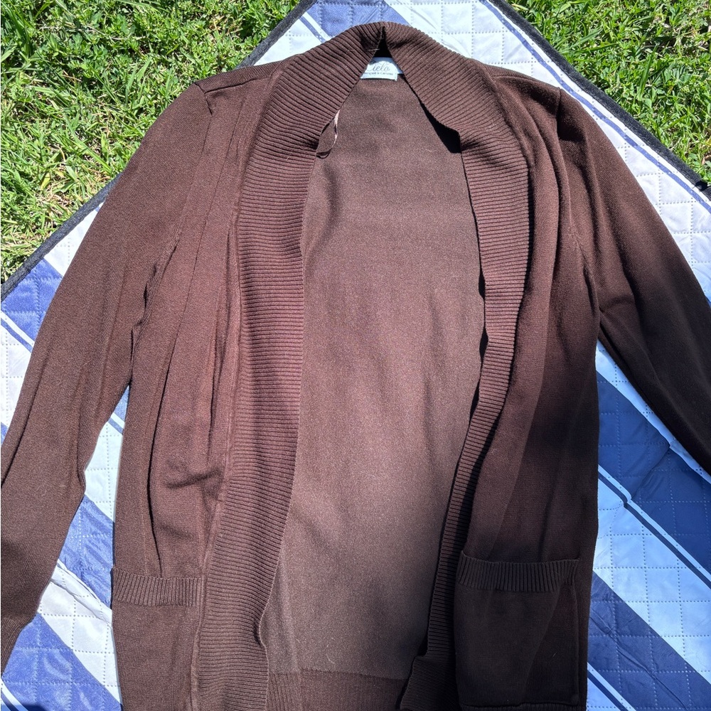 Brown Open Front Cardigan